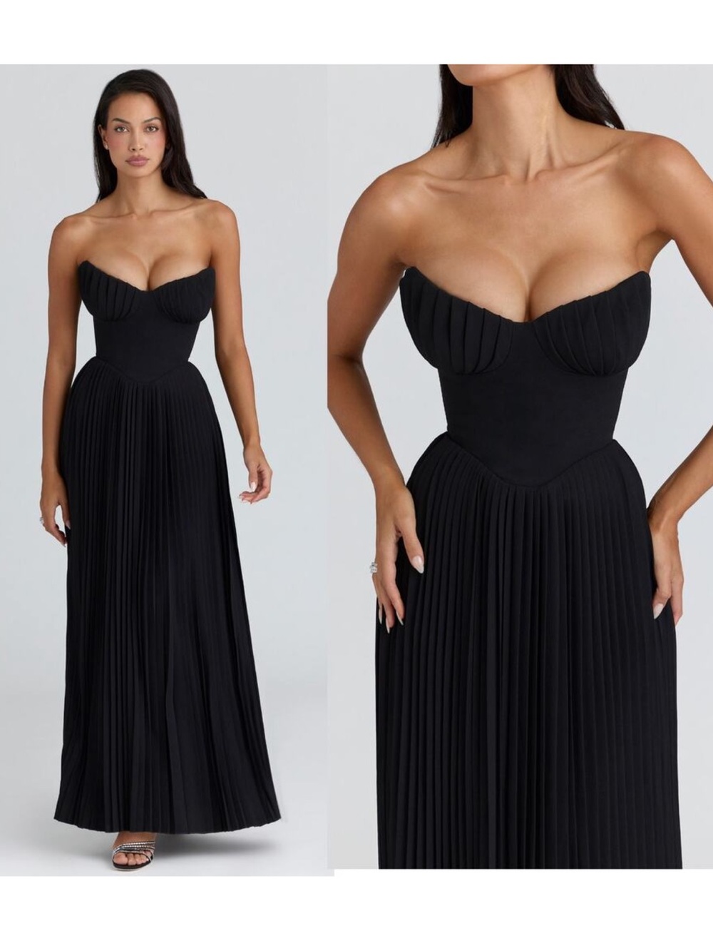 House of CB Marcella Black Georgette Pleated Maxi Dress size XS A-C